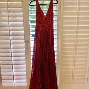 J.Mendel Burnt Orange/Red Metallic Gown
